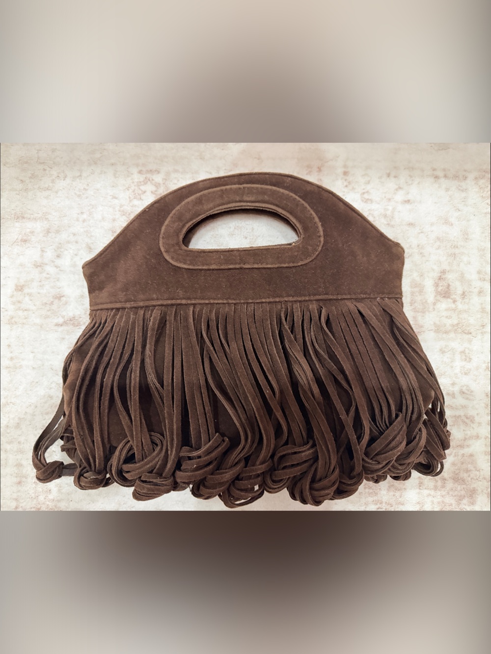 Chocolate Brown Suede Top-Handle with Knotted Macrame Overlay-Boho Woven Purse